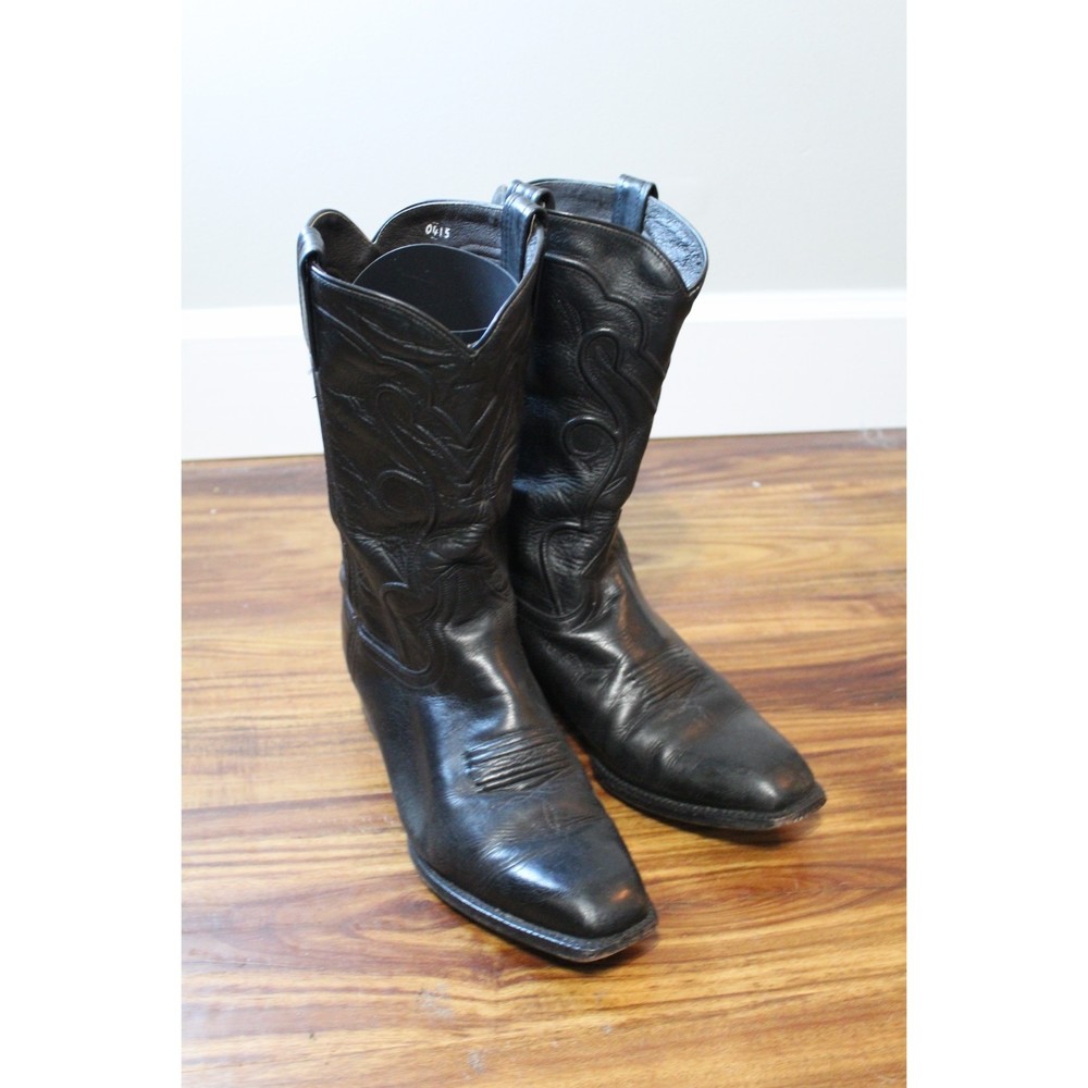 Men's Caborca Black Leather Tooled Western Cowboy Boot Size 28 | 10.5